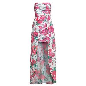HUTCH Lissi Floral High-Low Maxi Dress Pink/Blue Strapless Anthropologie Saks 12